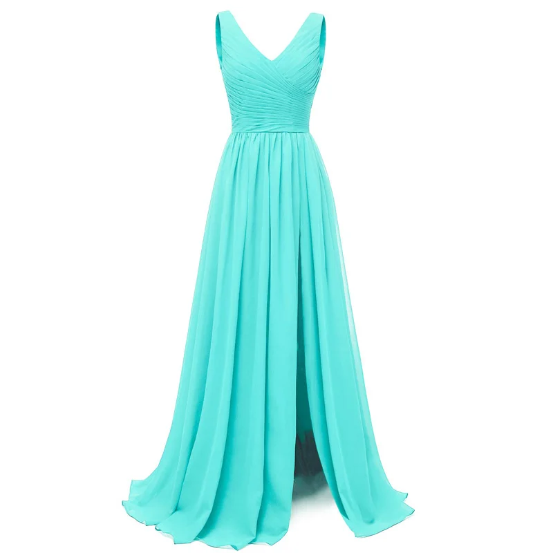 

Turquoise Chiffon Wedding Dress Bridesmaid V-Neck Sleeveless A-line robe femme chic et élégante