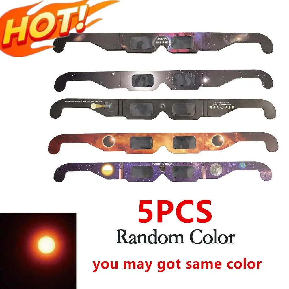 

5pcs Random Paper Solar Eclipse Glasses Protect Eyes Anti-UV Viewing Glasses Safe Shades Observation Solar Glasses Great For Kid