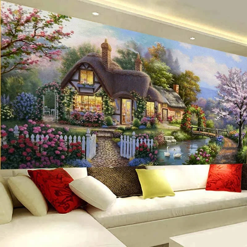 Cross Stitch Kit QIANZEHUI DIY Landscape Painting Cross stitch Garden hut Dream home Cross-stitch Sets for Embroidery