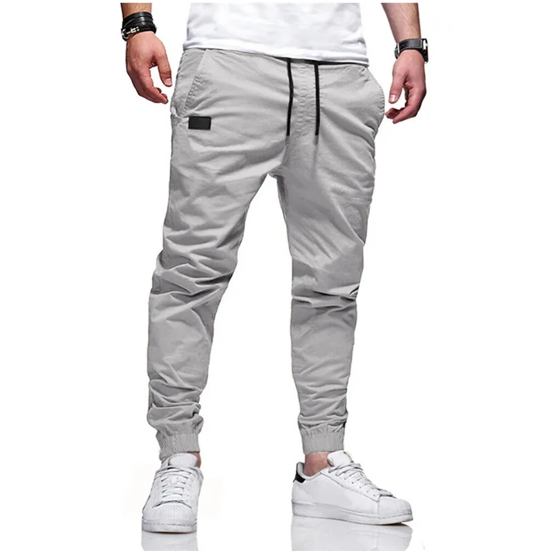 Men\'s Cotton Cargo Long Pants Four Seasons Solid Color Joggers Tactical Trousers Male Elastic Waist Casual Harajuku Pants Homme