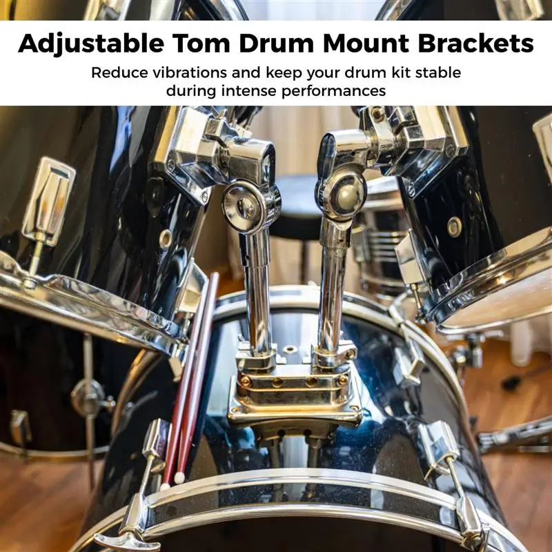 2Pcs Tom Drum Brackets Tom Mount Holder Arm Adjustable Mounting Holder Sturdy Metal Drum Replacement Stand Stable Support