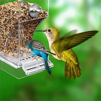 No Mess Bird Feeders Automatic Parrot Feeder Drinker Acrylic Seed Food Container Cage Accessories For Small And Medium Parakeets 4