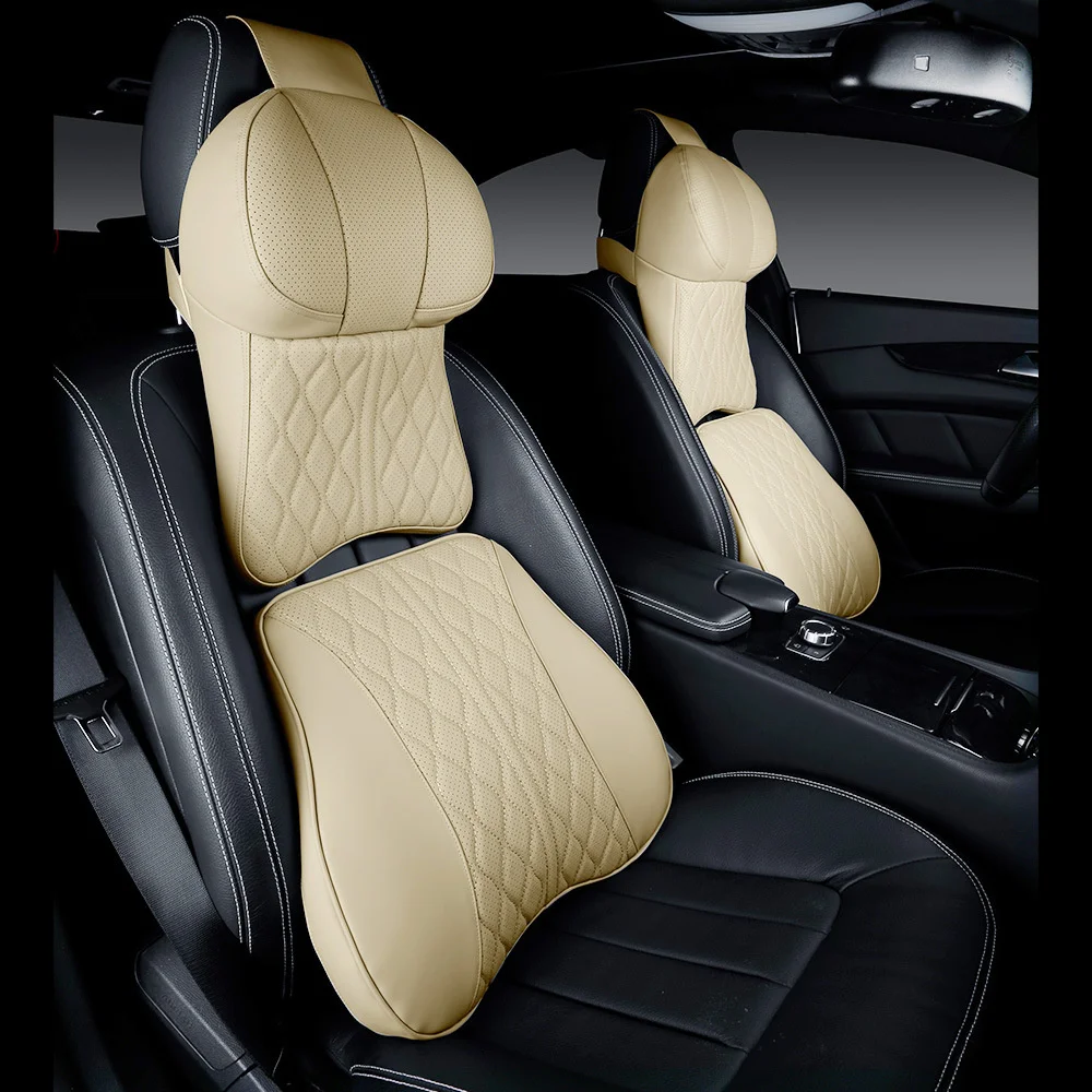 Luxury Car Waist Pillow Leather Embroidered Backrest Lumbar Support Cushion Memory Foam Auto Seat Travel Back Pillow memory foam pillow car lumbar cushion car lumbar pillow lumbar support pillow