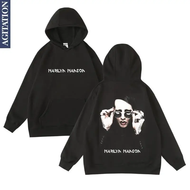 Men's Rock Manson Marilyn Manson Band Hooded Fleece Pullover Sweater Men's and Women's Autumn and Winter Clothes