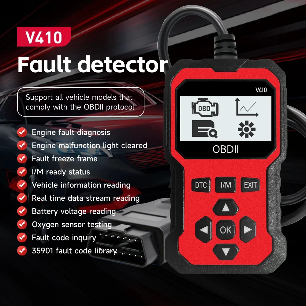 Obd2 Scanner Code Reader Car Diagnostic Tool Engine Fault Code Reader, Used to Clear Cel, with Real-Time Data/Freeze Frame/I/M Readiness, Suitable for All Obdii Protocol Cars