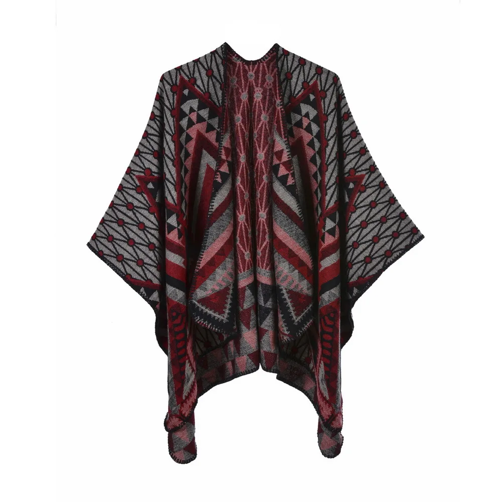 Autumn  Winter Split Large Shawl Cape Retro Fashion Simple Shawl Blanket Women Cape  Ponchos Lady Coat P6 women cashmere feel shawl lady classic geometric design cape spring autumn retro cardigan winter cloak luxury soft large blanket