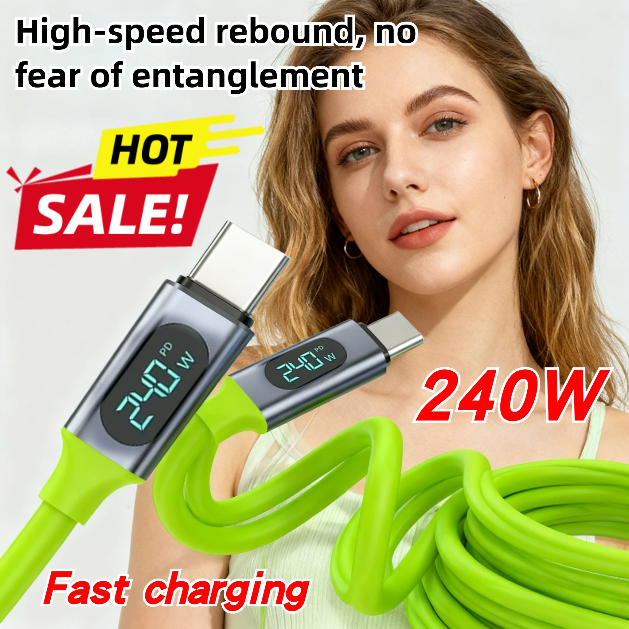 1.5m cable length Digital Display USB C Fast Charge Cable 240W Power Meter USB A To C Type for Samsung Galaxy Pro 480Mbps Sync