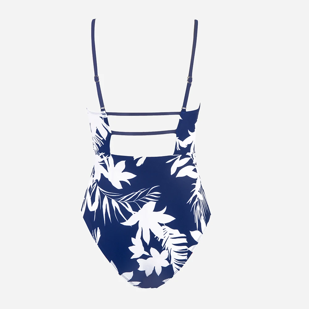 SEASELFIE Ruched Strappy One-piece Swimsuit For Women Tropicals Sexy Backless Monokini Swimwear 2023 Bathing Suit Beachwear