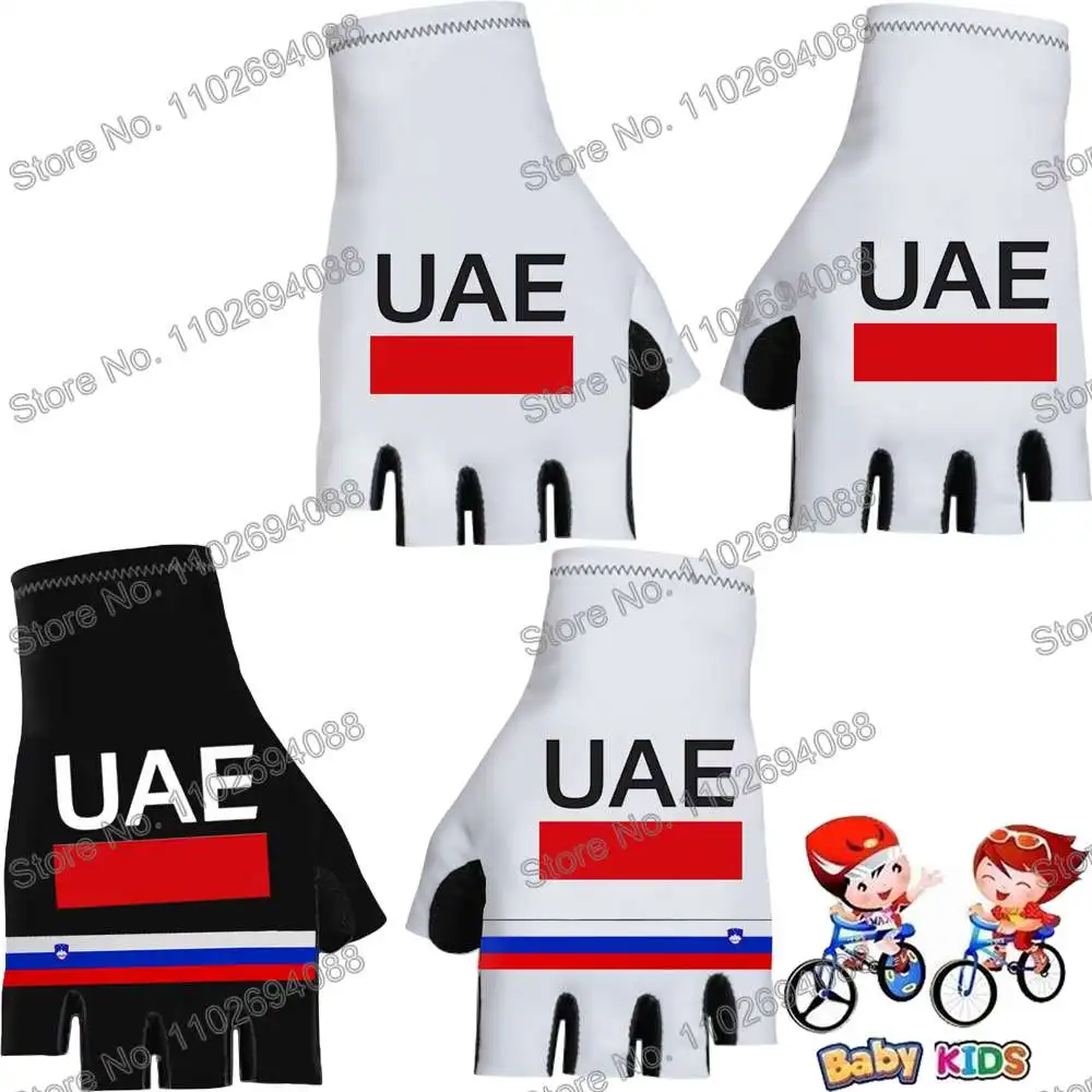 어린이 UAE 팀 2024 슬로베니아 하프 핑거 젤 사이클링 장갑, 여름 도로 자전거 저지, 핑거리스 소년 MTB 자전거 스포츠 오토바이