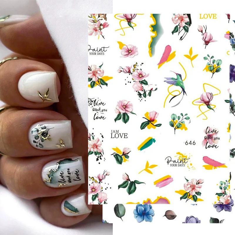 

New 3D Acrylic Engraved Self-Adhesive Ink Holographic Flowers Nails Stickers for Nails Sticker Decorations Manicure Z0622