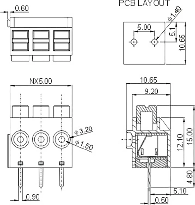 50PCS DG390 5.0 Blue terminal block KF390 5.0mm 2P 3P wire connectors din rail terminal block