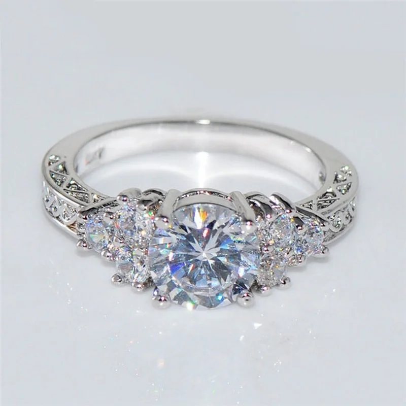 Engagement rings for women fashion silver color white zircon crystal anniversary bridal wedding jewelry