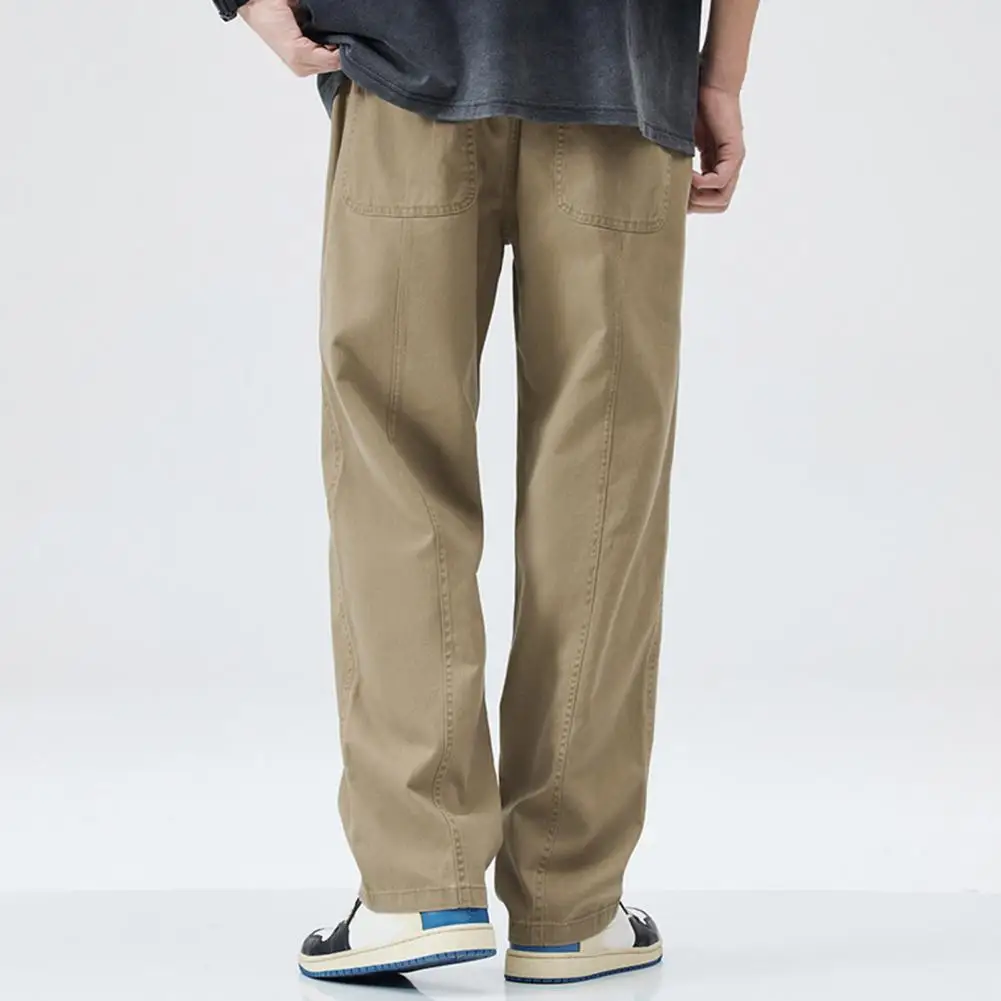 

Casual Bottoms Retro Style Men's Wide Leg Cargo Pants with Elastic Waist Pockets for Comfortable Warm Full Length Trousers Solid