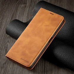 UltraSlim Magnetic Leather Flip Wallet Case with Card Holder for Poco C55 (Brown)