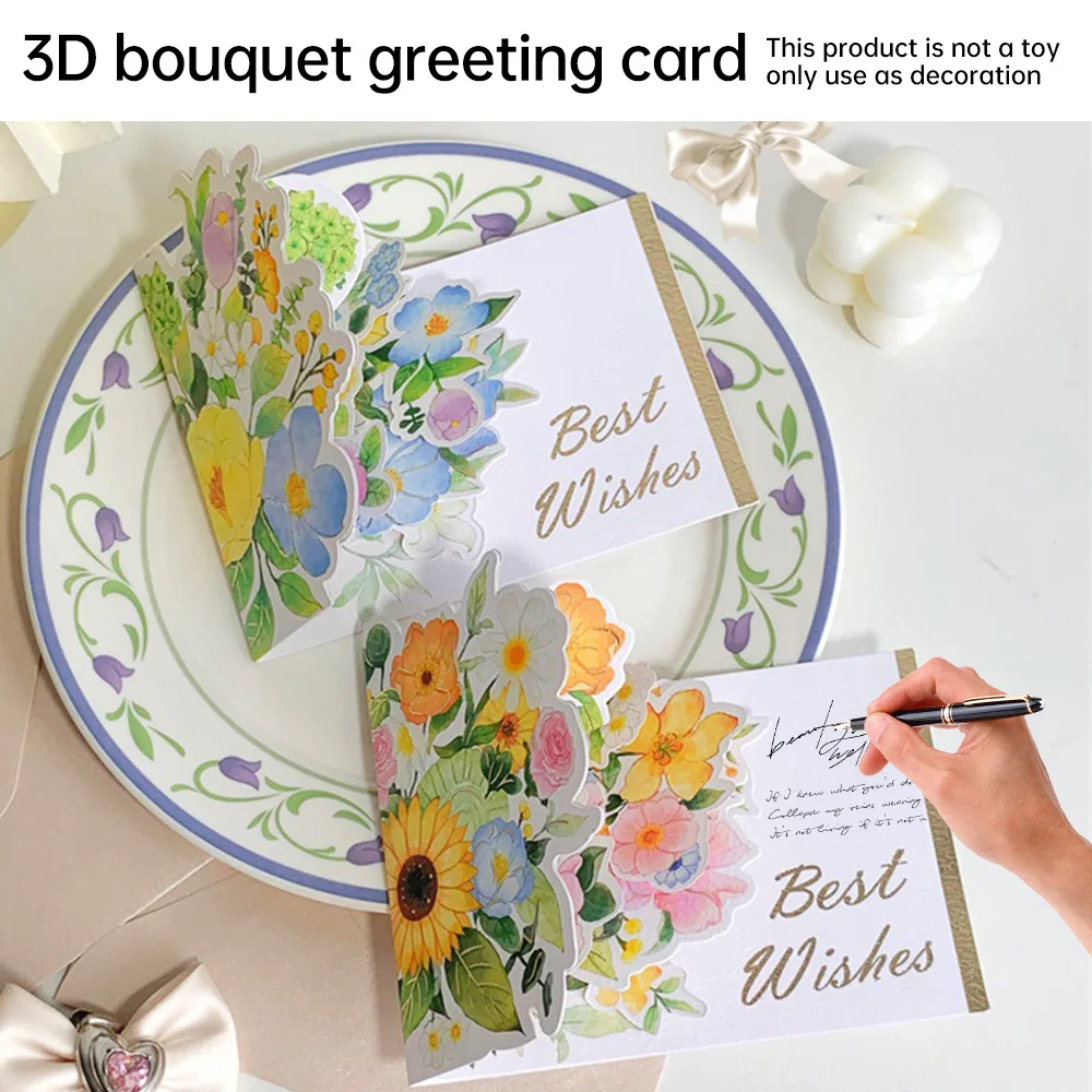 

3D Pop-Up Greeting Card Flowers Love Postcard Birthday Anniversary Postcard Wedding Invitation Greeting Card Valentines Day Gift