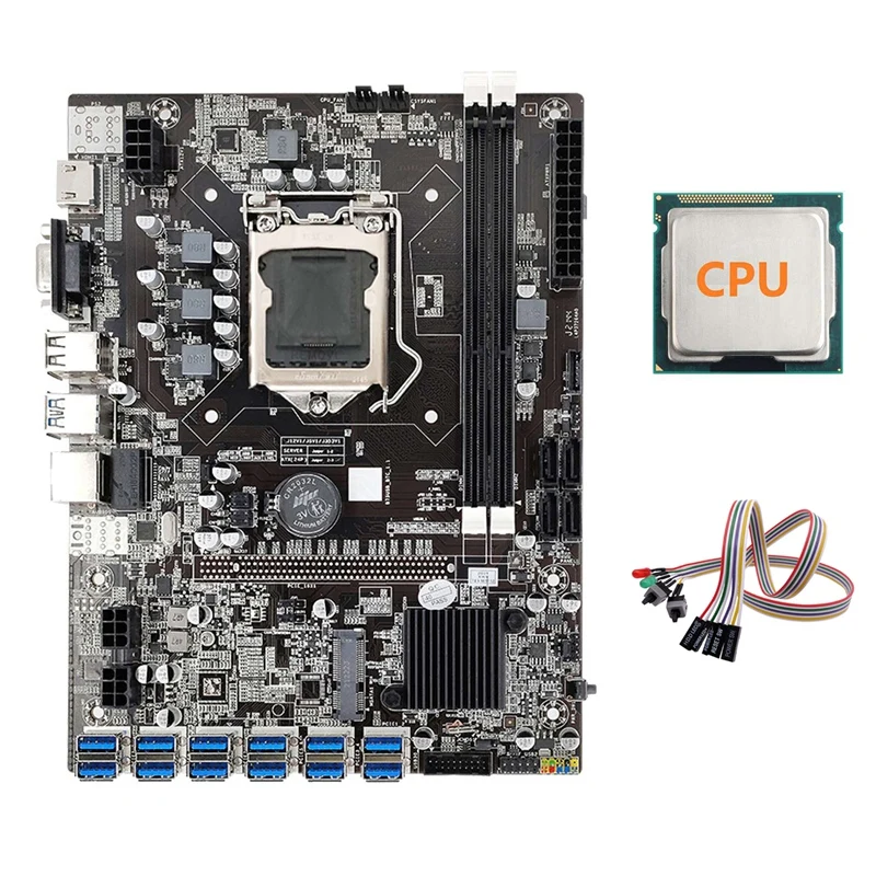 computer mother board ETH B75 Mining Motherboard 12 PCIE to USB with CPU+Dual Switch Cable with Light LGA1155 MSATA DDR3 B75 BTC Motherboard motherboards computer