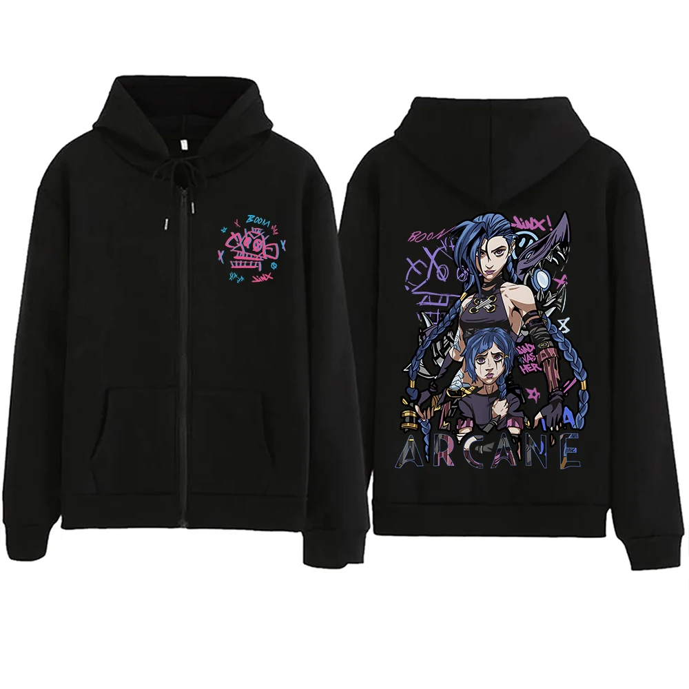Arcane-Jinx Graphic Zipper Hoody Men Women Hip Hop Fashion Zip Up Sweatshirt Men Oversized Pullover Hoodie Streetwear Tops 4