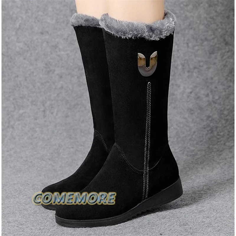 

Меховые теплые высокие сапоги Челси, женская зимняя обувь 2024, Женская массивная плюшевая обувь до середины икры, модная обувь на платформе и молнии