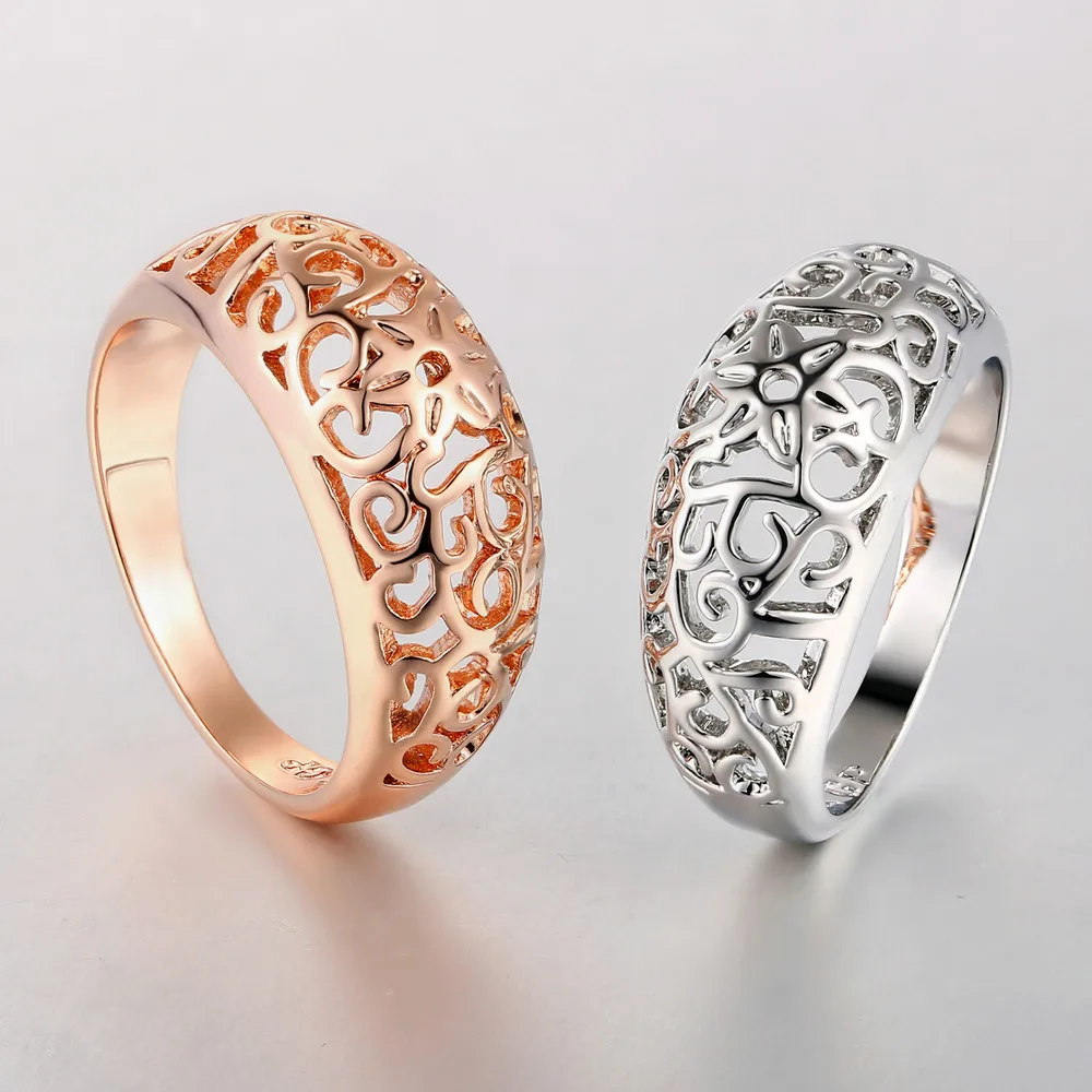 Gold Color Rings Gold Color Ring Finger Ring ZHOUYANG Vintage Chunky Ring For Women Hollow Out Flower