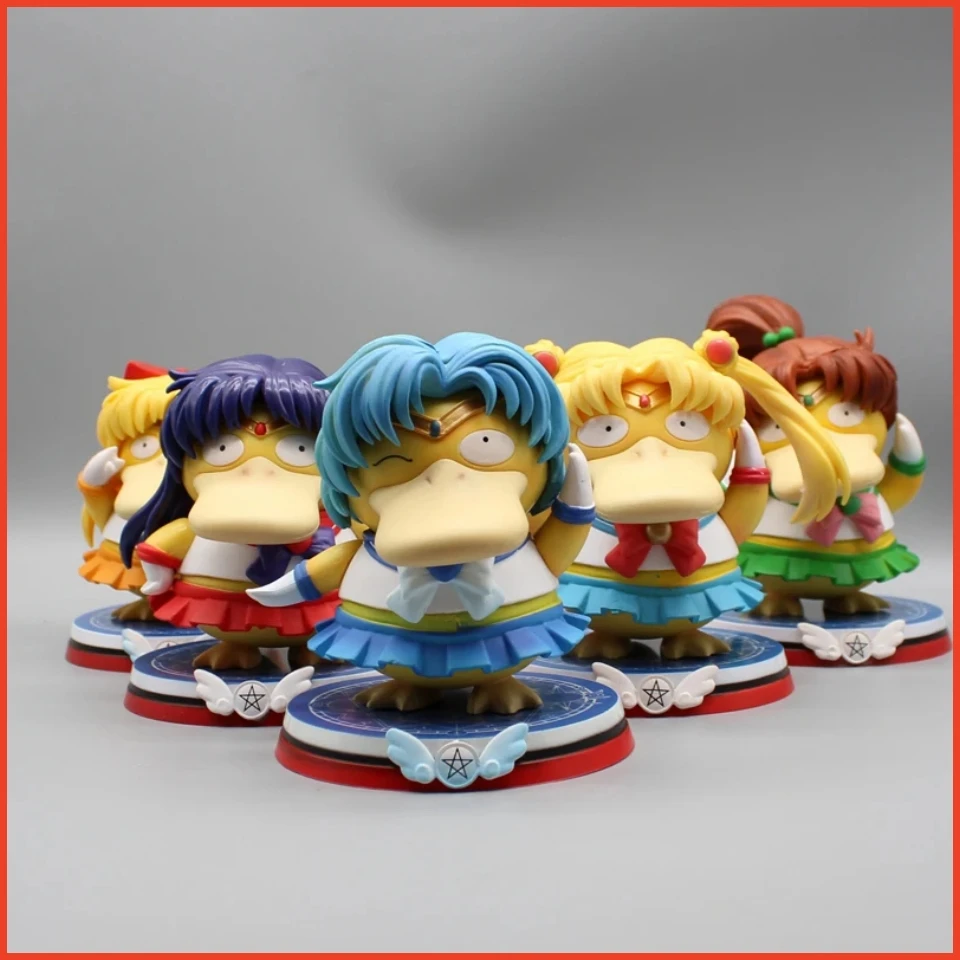 13Cm Pokemon Psyduck Sailor Moon Figure Action Anime Figurine Statue Minako Makoto Kawaii Model Decoration Car Ornament Gift Toy