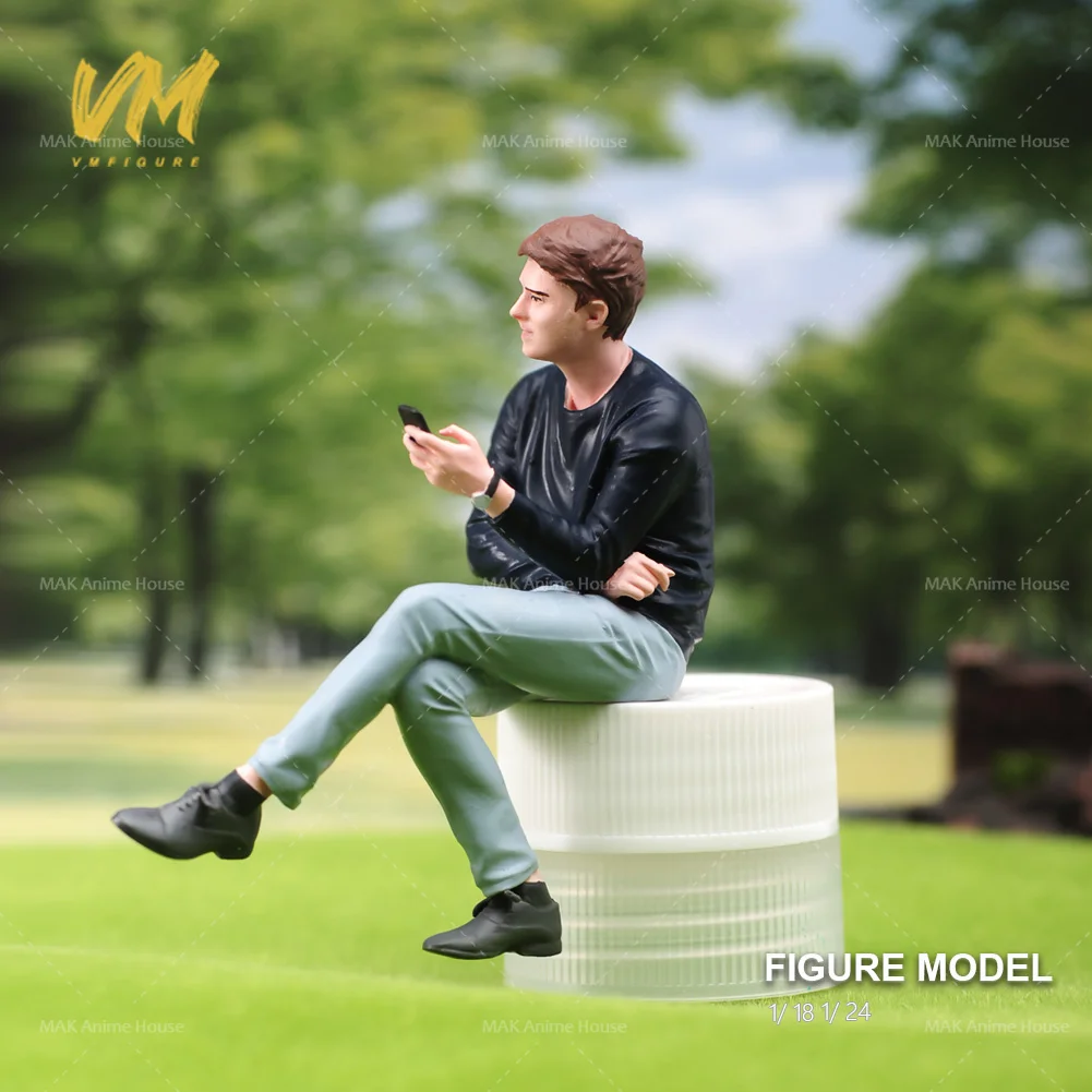 Exquisite Painted Miniature Sitting Man with Phone - Creative Scene Toy