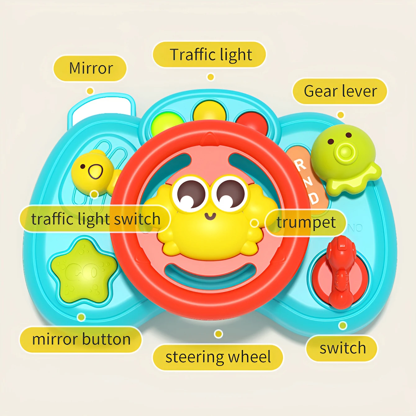 Children's music steering wheel toy puzzle early education interactive cartoon simulation steering wheel press sound toy 4