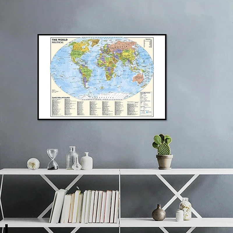59x42cmThe Map of World in English Decorative Hanging Picture Canvas Classic Edition Poster and Print Travel Map School Supplies