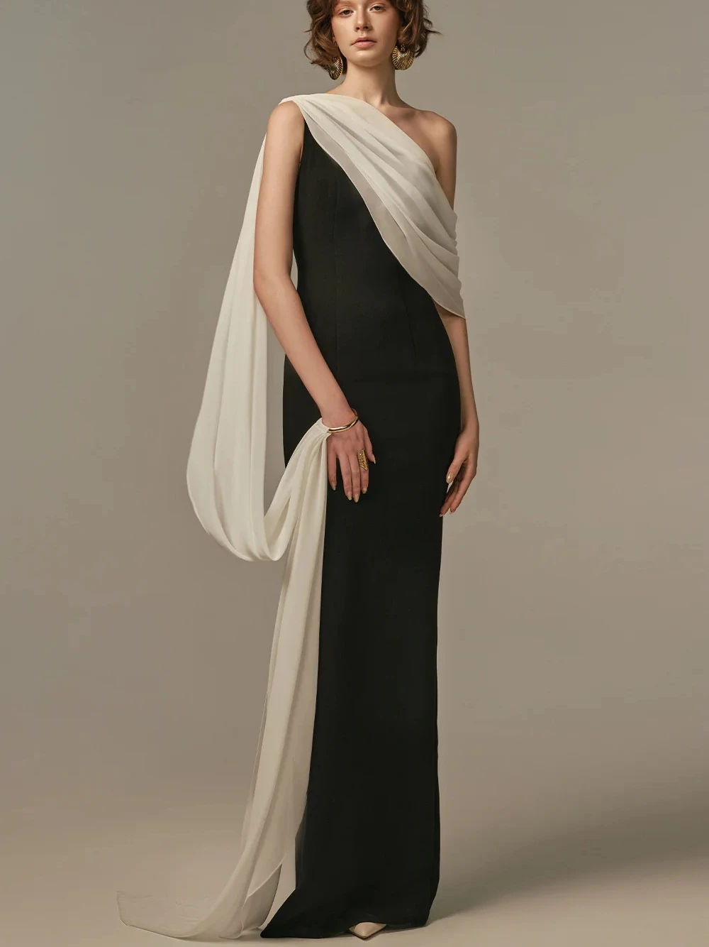 Elegant Two Tone Evening Gown Simple One Shoulder Draped Flowing Sash Customized Prom Dress Fashionable Party Galas Women Wear - 4