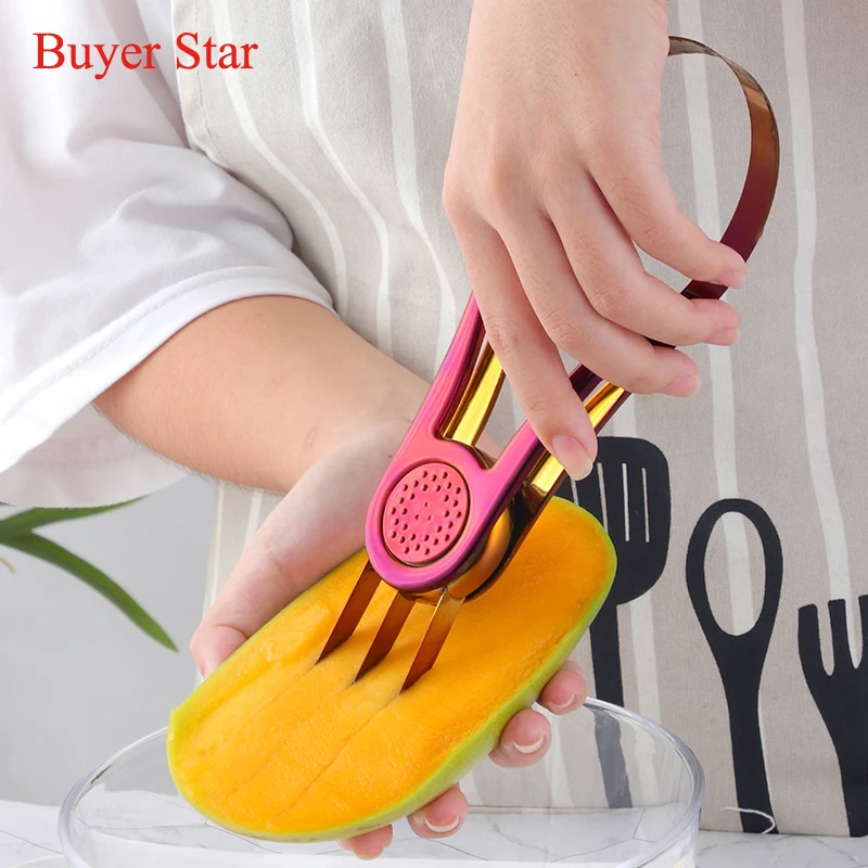 New Stylish Stainless steel Mango Splitter Cutter Fruit seed remover Gadget Peach Slicer Kitchen Gadget Metal food serving tools