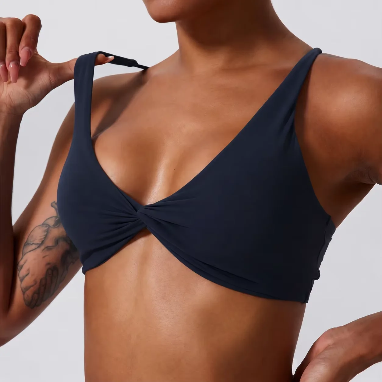 Enhanced Sports Bra Shockproof Push Up Quick-Dry Pleated Workout Top