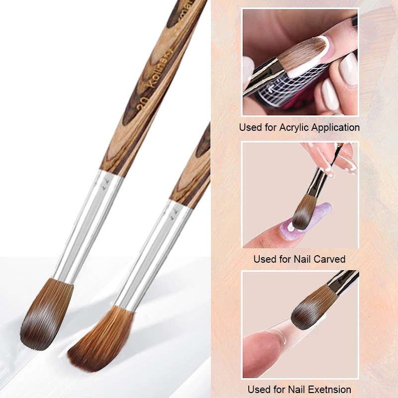 Prue Kolinsky Acrylic Nail Brush Oval Round Head Spliced Wood Handle Professional Salon Quality for Acrylic Powder Size 8-20# 2