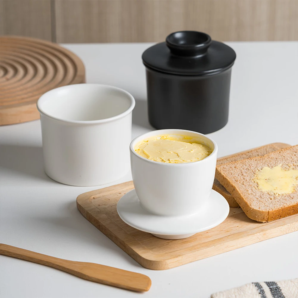 Butter Container Butter Crock With Lid Scraper Bottom Anti Slip Smooth Edges French Ceramic Dish For Kitchen Restaurant