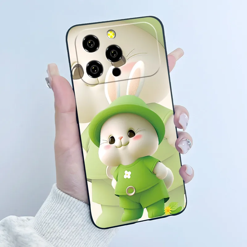 Luxury Silicone Phone Case with Cute Love Heart and Funny Rabbit Cartoon Design - Black Soft TPU Back Cover
