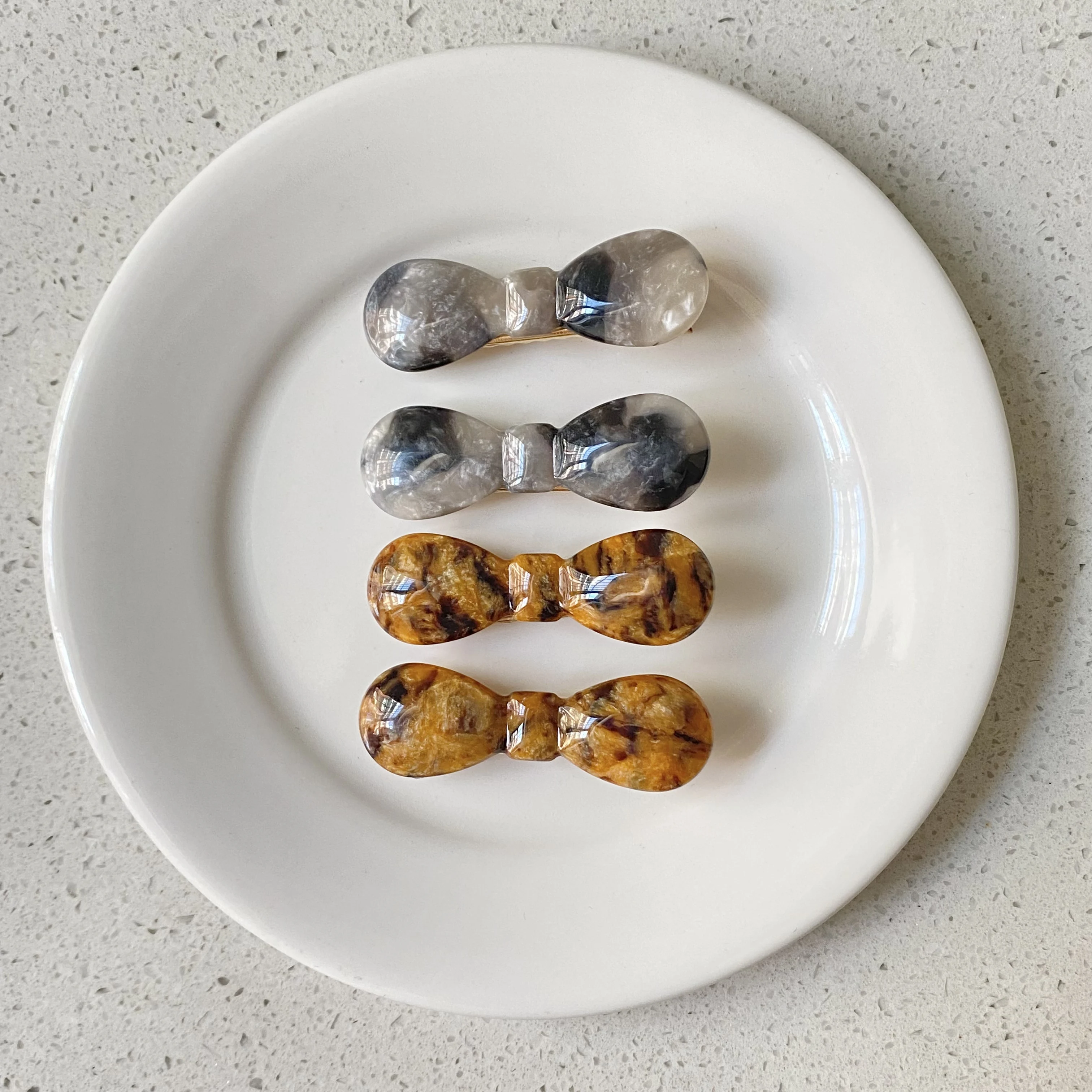 1PC Marble - Patterned Bow Hair Clips Set, Elegant Hair Accessories for Women, Chic Hairpins for Daily and Party Wear