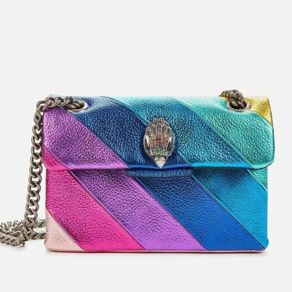 

New Kurt G Bag Luxury London Rainbow Shoulder Bag Mini Size 20cm Cross Body Bags Cow Leather Small Flap Bag Shopping Tote Purse