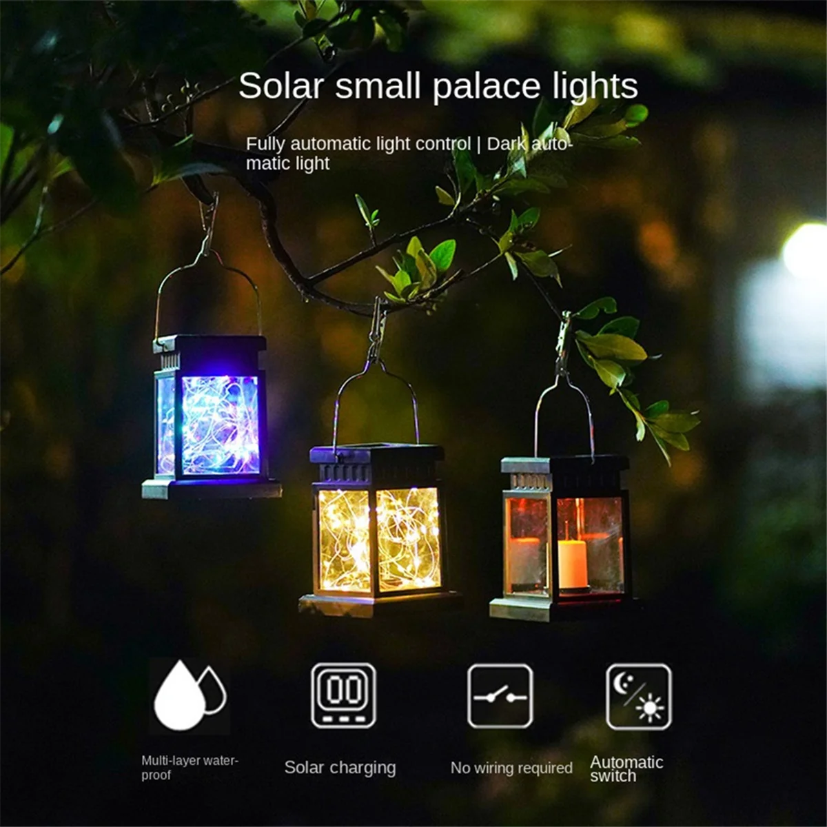BAAU Solar Hanging Lantern Outdoor, Candle Effect Light, Garden Light Night Light Waterproof Pendant B