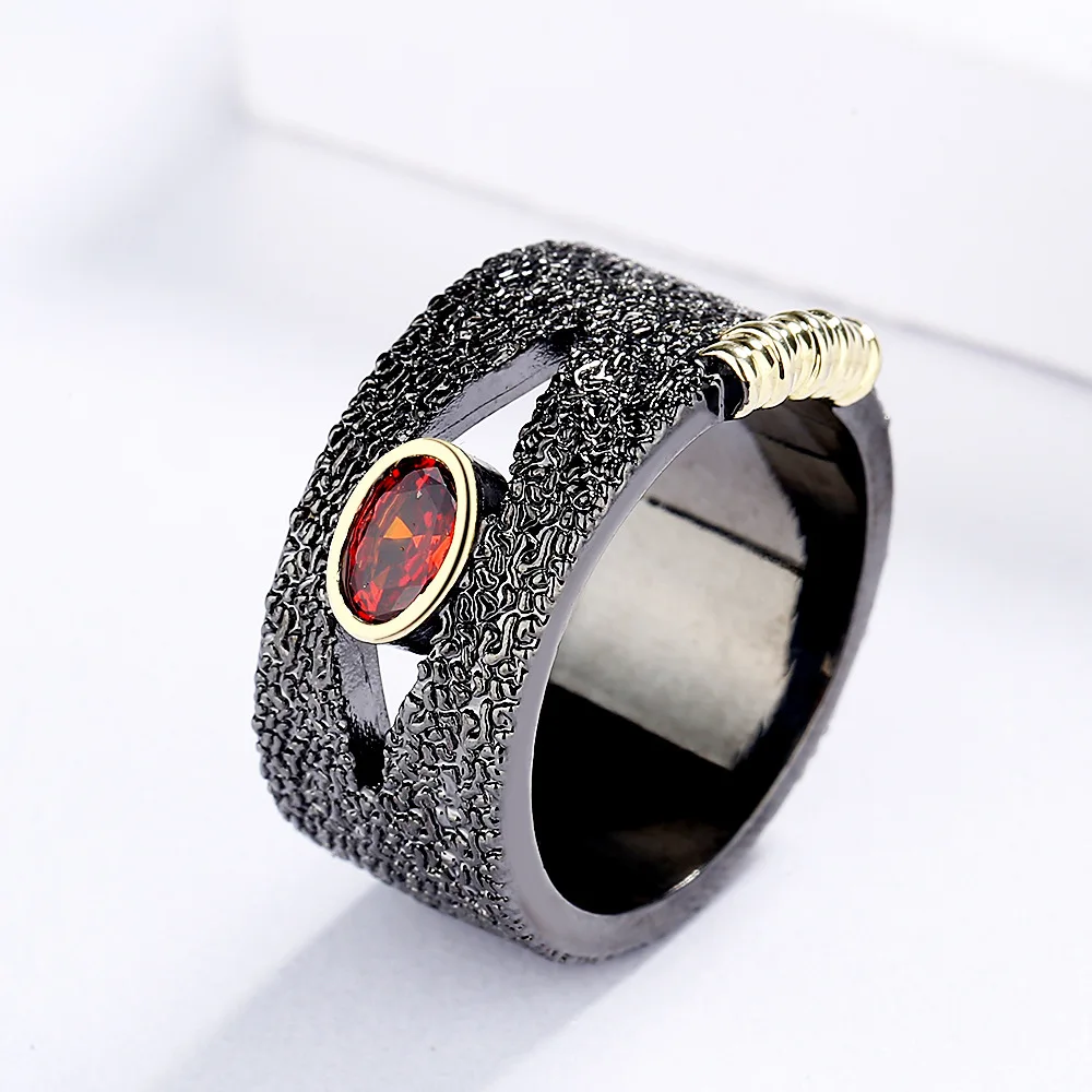 925 Silver Black Gold Ring Inlaid Red Zircon Ring Party Jewelry Women's Engagement Silver Rings Silver Ring Gold Plated Silver Ring