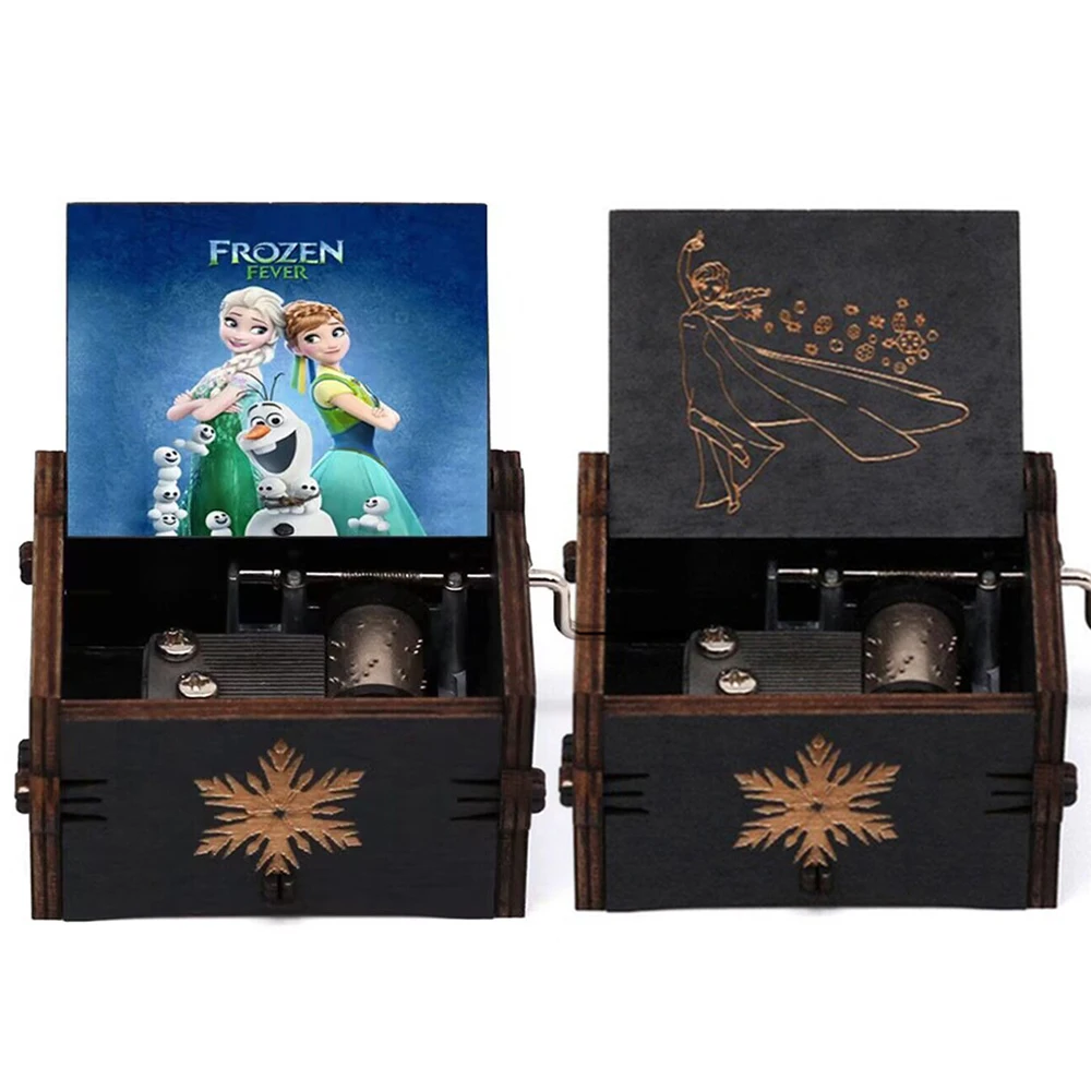 Wooden Music Box Frozen Beauty and Beast Hand Cranked Home Decoration Carved Musical Box