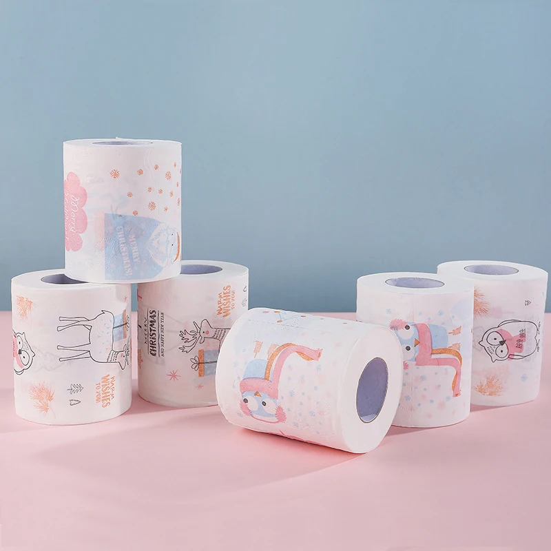 Christmas Toilet Paper Printed Toilet Tissue Paper, 12 Rolls, 155 Sheets per Roll, Novelty Paper Funny Gift