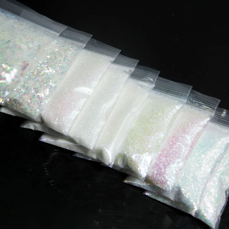 Nail Decoration White Iridescent Nail Glitter AB Color Shiny Mermaid Sequins Mirror Irregular Slices 3D Flakes Paillettes