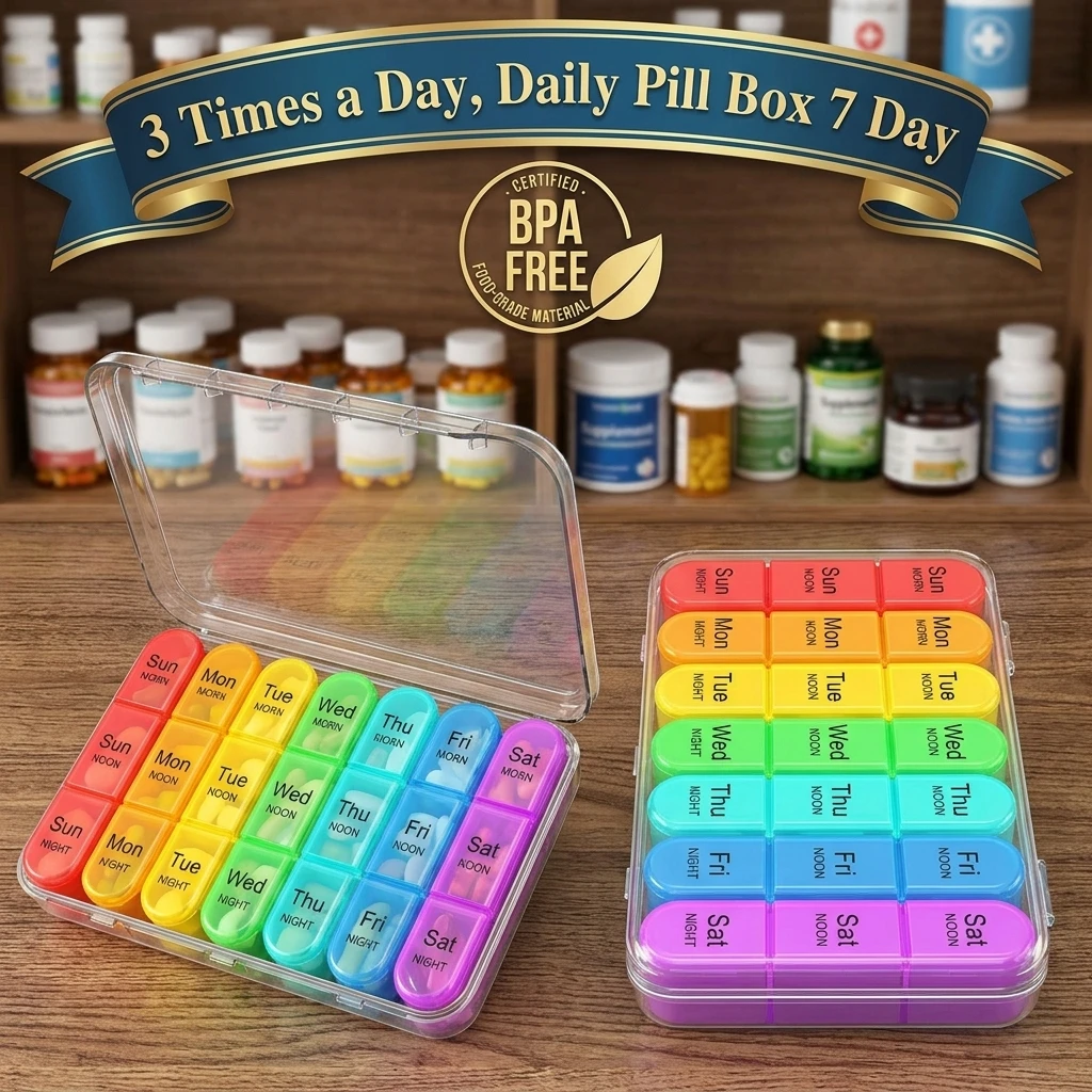 Weekly Pill Organizer with 3 Daily Compartments - Travel-Friendly Vitamin and Medication Case