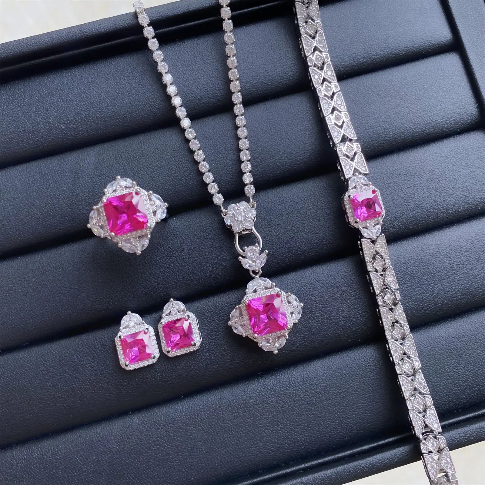 Rose Gold Cubic Zirconia Jewelry Set For Women - Ring, Earrings & Pendant Necklace - View #3