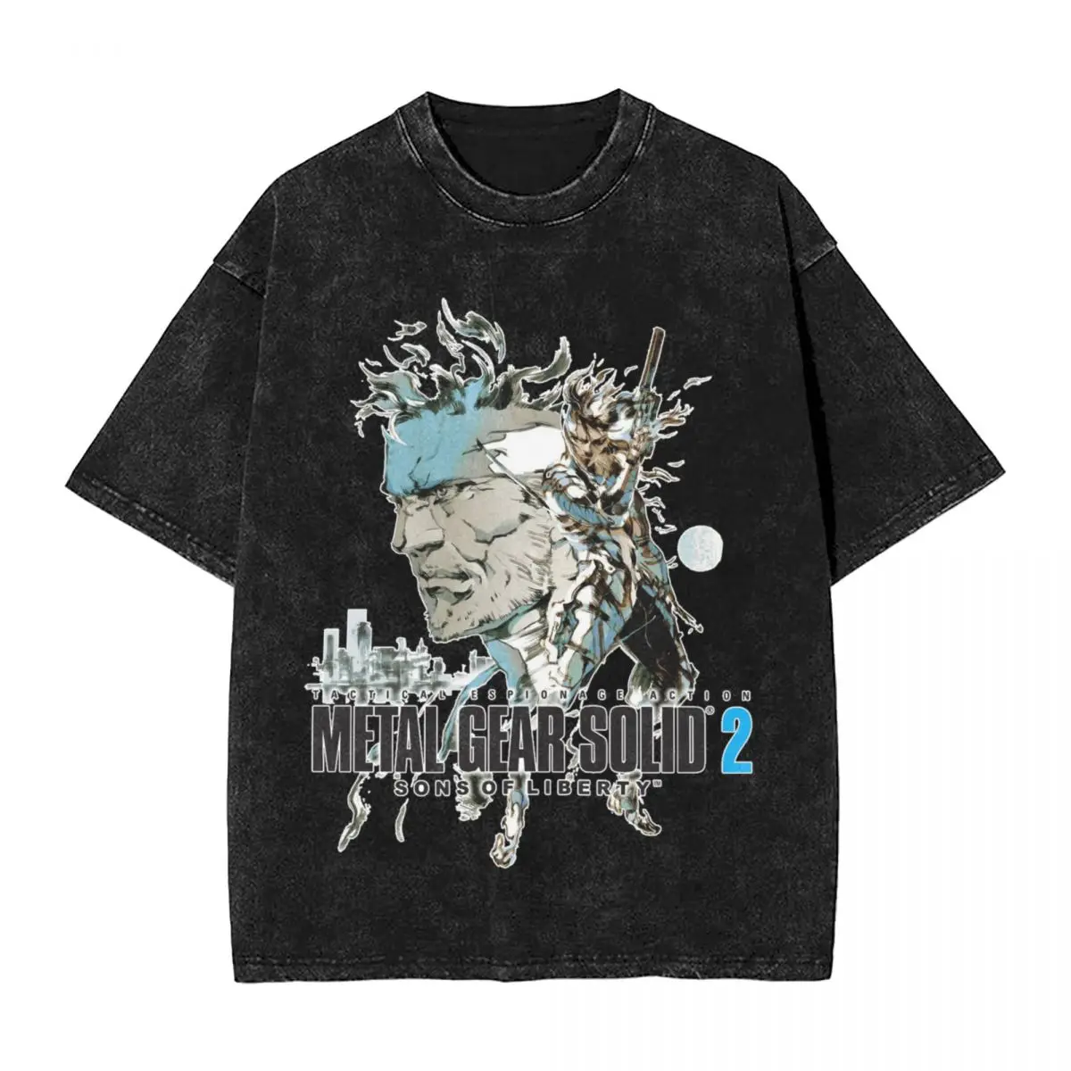 

MGS1 Solid Snake Game woman Men Washed T-Shirt Hot stamping Print Tees,Harajuku Cotton Tshirt Men's Summer Short Sleeve Tees