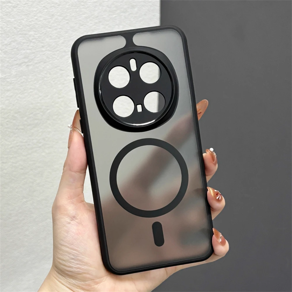 Luxury Matte Translucent Magnetic Bumper Case with Wireless Charging and Lens Protection Cover
