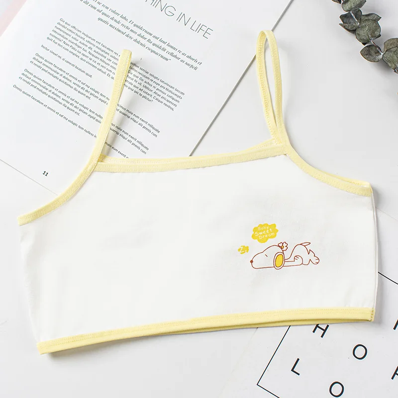 Training Bra Cartoon Pure Cotton Primary School Girl Bra Base Coat Anti-bump Tube Top Solid Color Sling Vest 7-14 Years Old Training Bra training bra