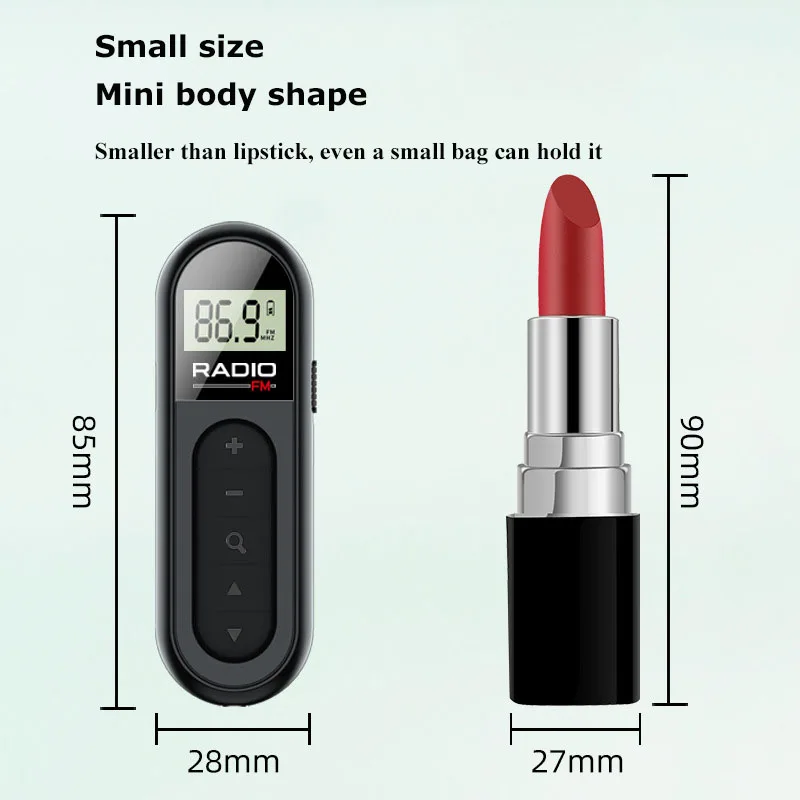 Mini Pocket FM Radio Portable 76-108MHZ Radio Receiver with Backlight LCD Display Wired 3.5mm Headphones Support Type-c Charging