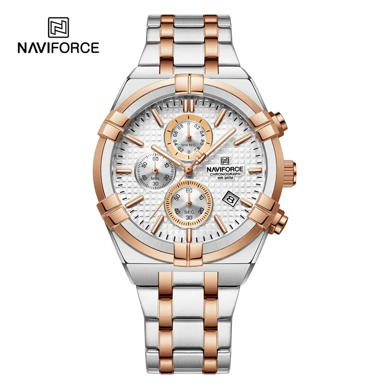 

NAVIFORCE Luxury Brand Men's Watch New Design Sports Quartz Wristwatch Stainless Steel Strap Waterproof Chronograph Reloj Hombre