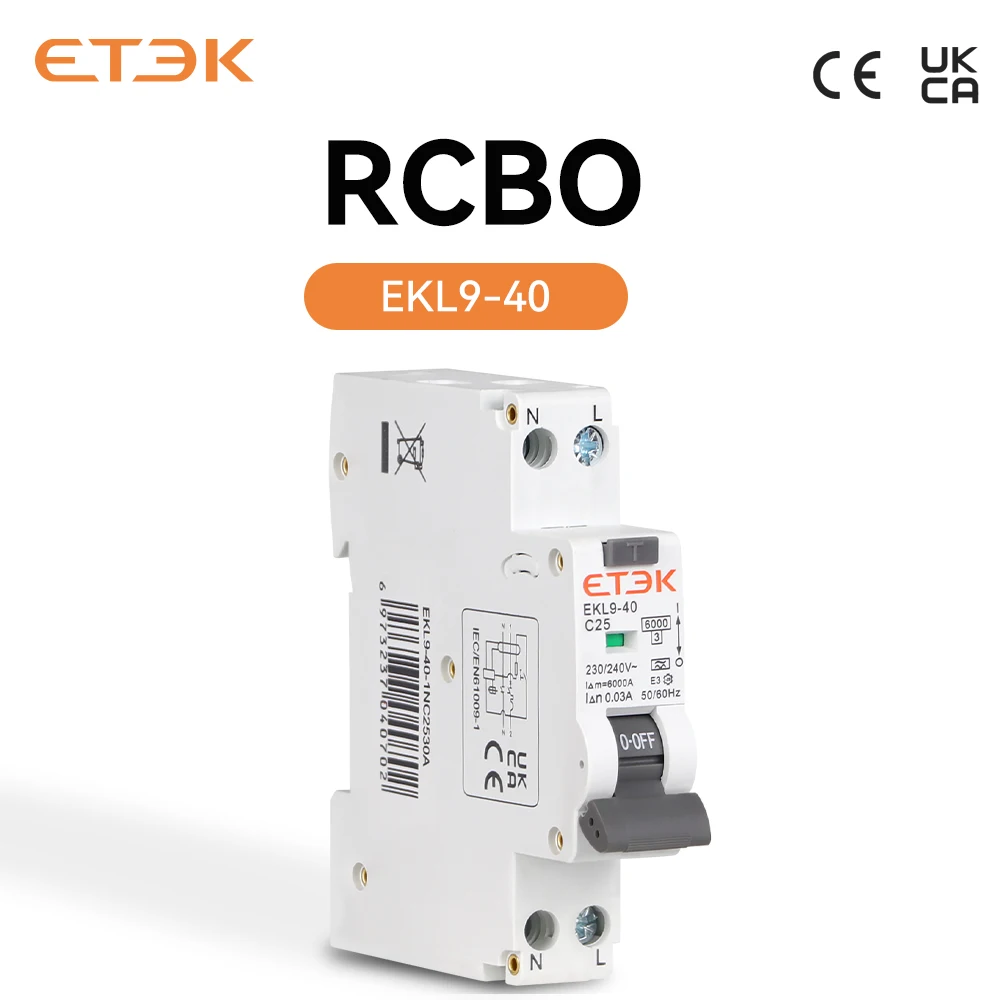 ETEK A Type 2Pole 18mm Residual Automatic circuit breaker DPN Over Current Leakage Protection 30mA EKL9