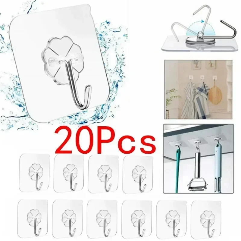 Wall Hooks 5/10/20 Pcs Door Hook Adhesive Wall Hooks Transparent Anti-skid Traceless Heavy Duty Stick on Hook Bathroom Kitchen Wall Sticker