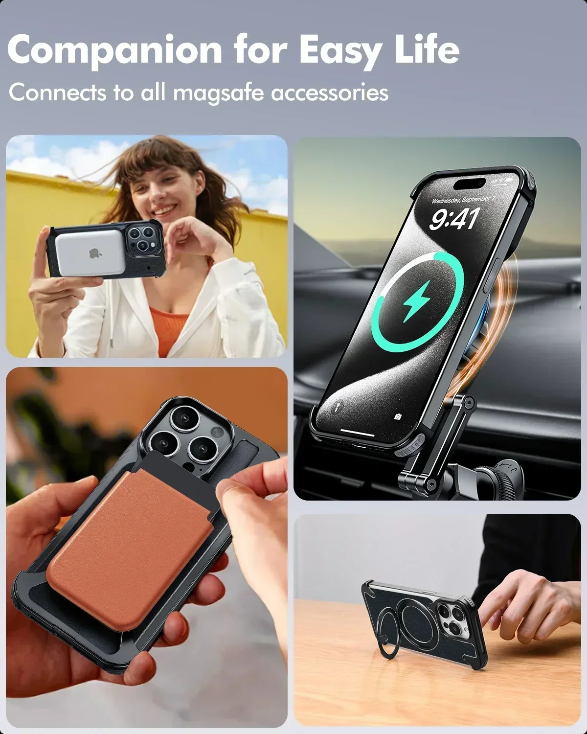Eary for iPhone 17 16 15 Pro Max Phone Case with Magsafe Kickstand 360°Rotatable Stand Leather Shells Frameless Shockproof Cover